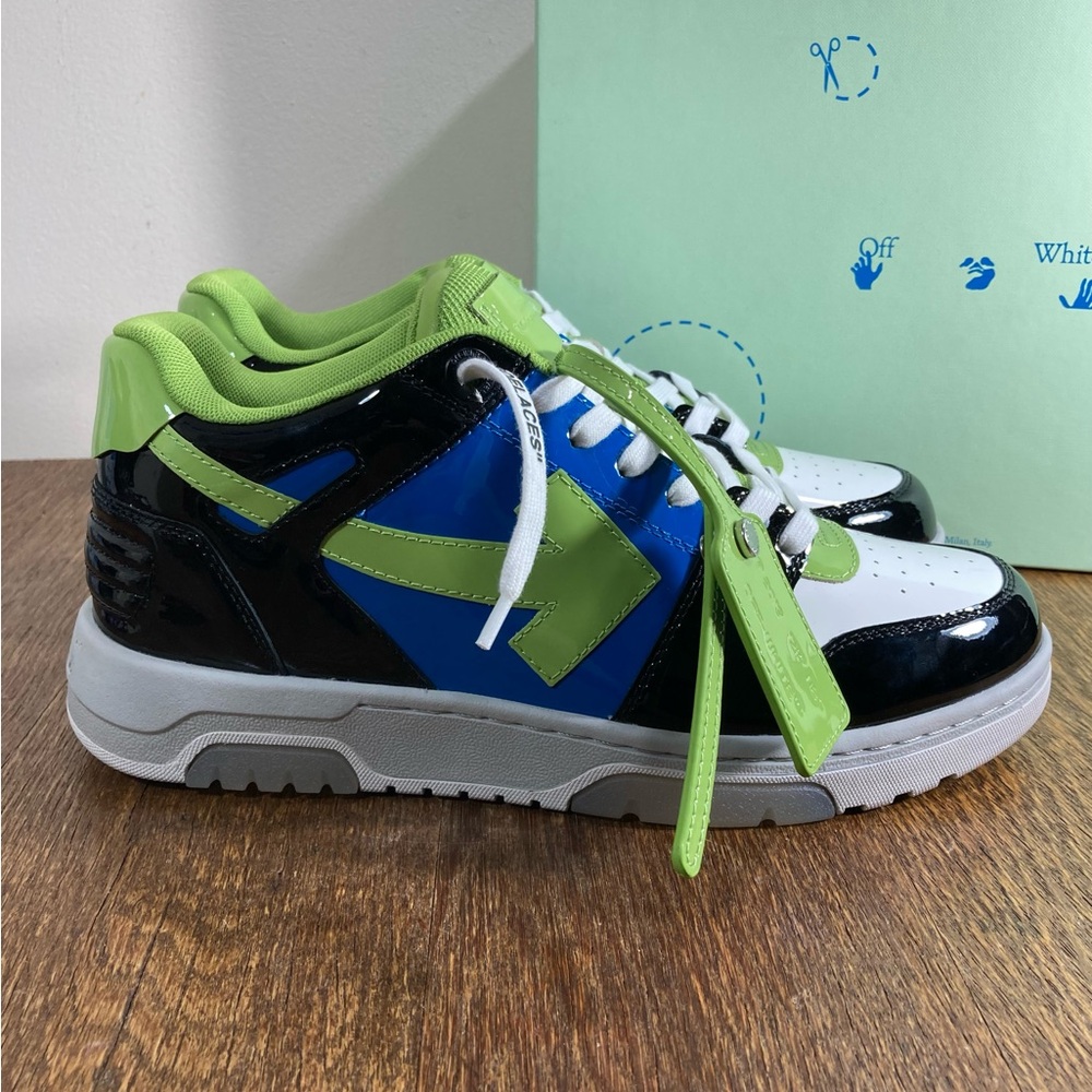 NWB Off-White Out of Office Patent Leather Sneaker Mens Size 8 Black/Green